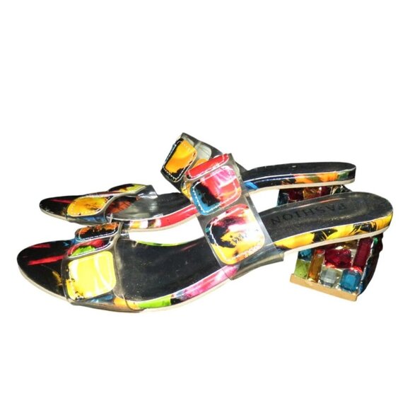 Fashion Nova vibrant multicolor square embellished chunky heeled mules 40 US 10 - Picture 7 of 11